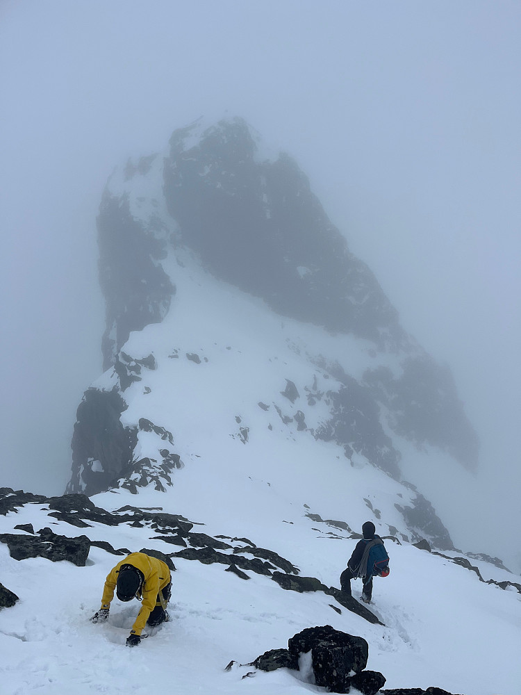 Fra ryggen mellom Skardstinden (2373 m) og Nåle (2310 m). Sistnevnte topp ses i bakgrunnen.
