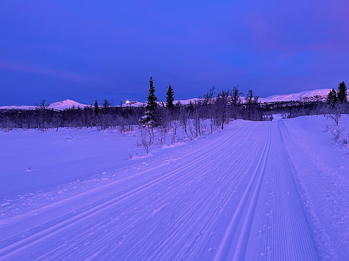 Månenedgang like bak Djuptjernkampen (1325 m) til venstre i bildet.