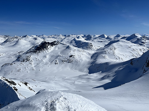 Utsikt fra Sokse mot sentrale deler av Jotunheimen.