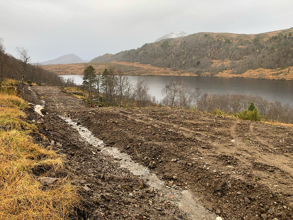 Den nye og brede skitraseen sør for Langdalsvatnet. Synd den ligger i skyggen nesten hele vinteren...