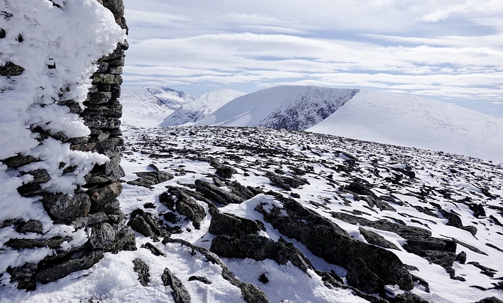 Fra Fegervollkollen mot Storkollen, Storskrymten litt venstre og Snøhettamassivet helt bakerst til venstre.