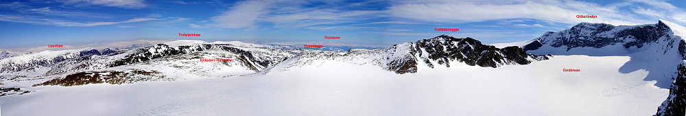 Panorama med Trollsteineggje og Glittertind fra V. Glittertindoksle.