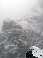 Klatringen opp fra V-skar samt Berges Stol, sett fra Skagastølsnebbet.