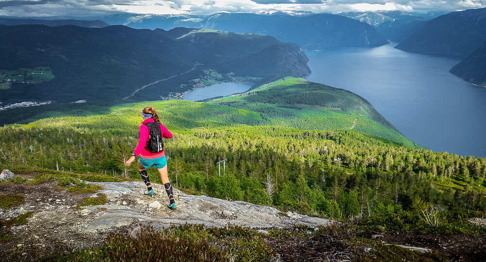 Fine løpeforhold på Kaupangerskogen. Her ned mot Bjørkestølen fra Storehaugen.