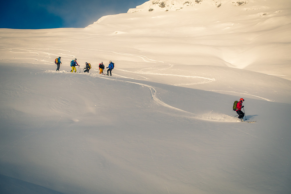 Hvis noen forsyner seg grovt av snøen på vei opp må en annen få forsyne seg grovt på vei ned.. - Andreas Haslestad. Foto: Anne Aschehoug Loftu
