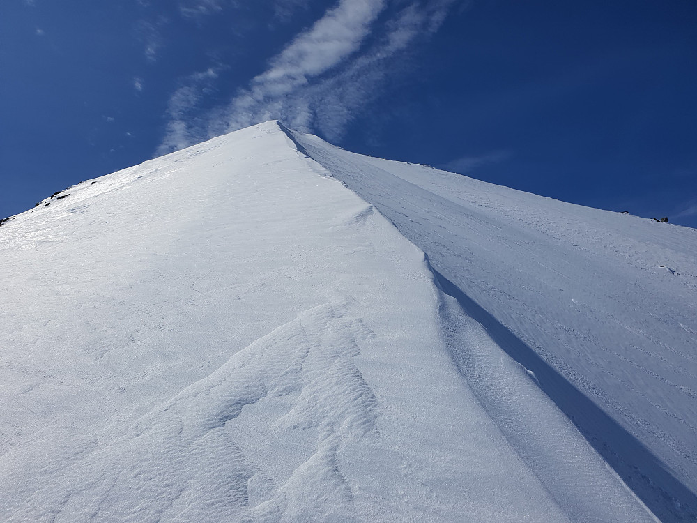 Nordøstryggen på Tundradalskyrkja. Gikk til fots opp her med skiene på sekken.