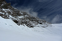 Østryggen på Breithorns midttopp. Dessverre isete og tidkrevende forhold der i dag.