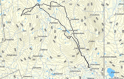 Kart over turen på Vikerfjell