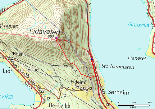Kart over ruta til Lidaveten.