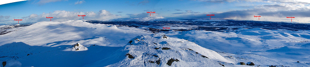 Panoramic image from the summit towards east-south-west.