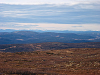 Utsikt fra Tuva mot Jotunheimen. Fjella bak til venstre er de rundt Leirungsdalen/Valdresflya.