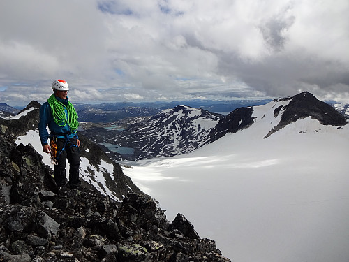 Fra oppunder Mjølkedalspiggen med utsikt over Mjølkedalsbreen og Langeskavlryggen