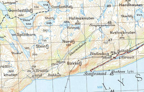 Kart som viser Splitthorn markert så seint som 1971