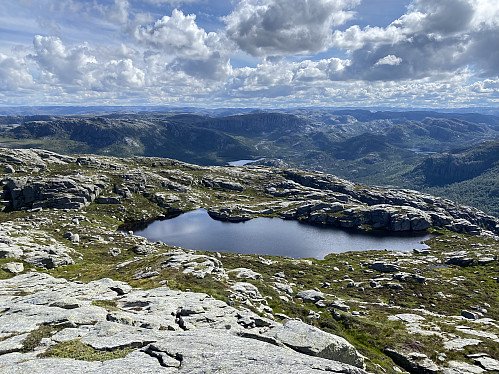 Mot tjødna på Terneheia og indre Jørpelandsheia med bl.a. Forenesvatnet og Vardhusheia sentralt
