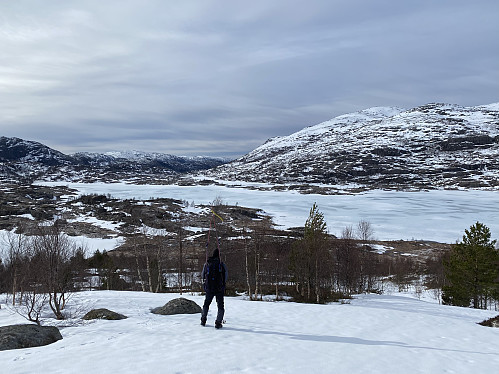 Me vinn høgde og får fint tilbakeblikk mot Sunnmorkvatnet