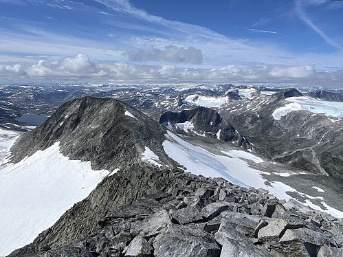 Herlig tilbakeblikk på Vestraste Hestbrepiggen og Vesledalstinden!