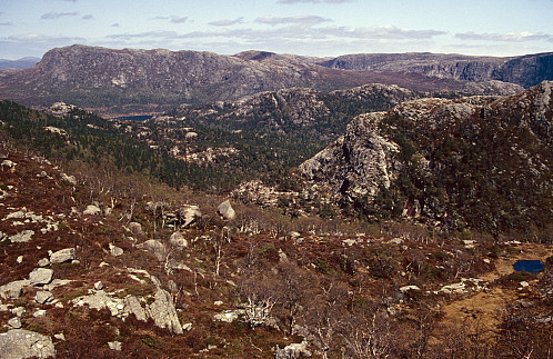 Utsikt ned Gudbrandsdalen med Krunefjell og Brogaheia som bakteppe
