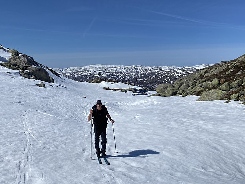 Fjellkaren koser seg på tur, her med Lysekammen som bakteppe