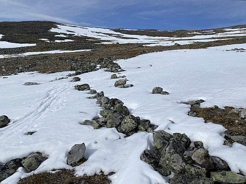 Ledegjerdene i fangstanlegget trer ekstra tydelig fram pga. snødekket