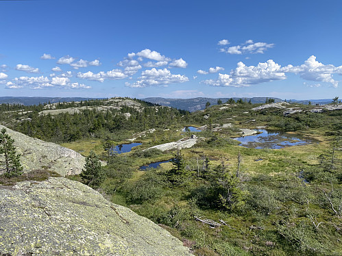 Idyll sørvest for Djupetjørn. Toppunktet nord for Bjønnklova sees litt til venstre i bildet