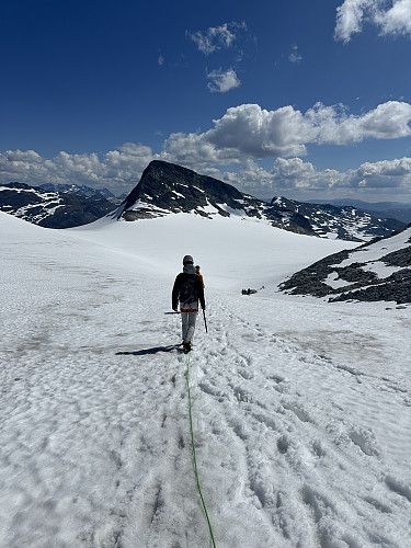 Walking down the glacier.