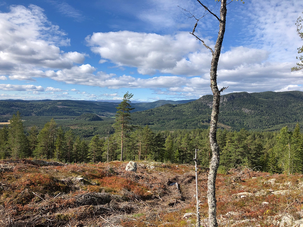 Fin utsikt mot vest hvor vi blant annet så Norefjell, Blekaberget, Somdalskollen og Fjøsvikfjellet
