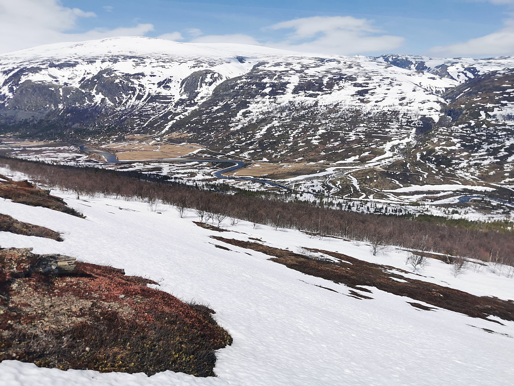 Endelig over tregrensen. Tilbakeblikk mot Finndalen, bro ca midt i bildet