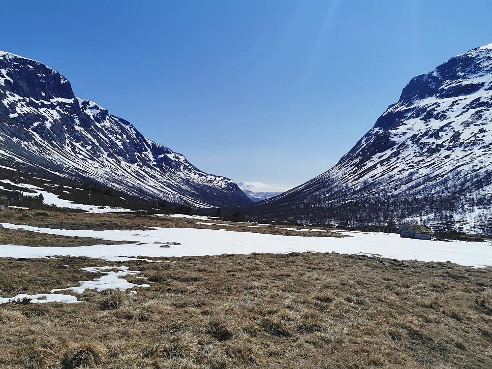 Utsikt sørover Sanddalen. Jørungilknappen/Gråskarvet i det fjerne. 