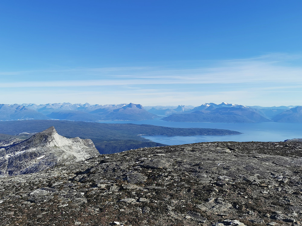Utsikt mot Narvik og omegn. Tinden til venstre i bildet er Niingen 1073m som dominerer om man løfter blikket i nordlig retning nede fra E10 ved Bogen