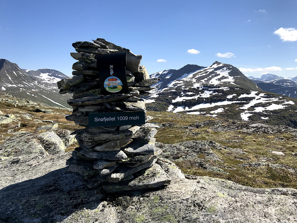 På toppen av Snøfjellet med fin utsikt innover Søyådalen med Blånebba, Pekhøtta og Trollhøtta.