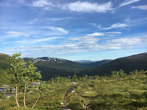 Tilbakeblikk ned mot Vindøldalen oppe ved Vassdalsvatnet.