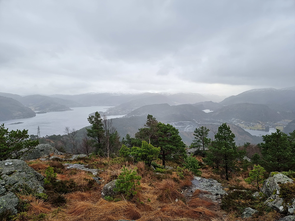 Fra Breisteinsåta. Høyspentmasten på Erviknipa ses nede til venstre.