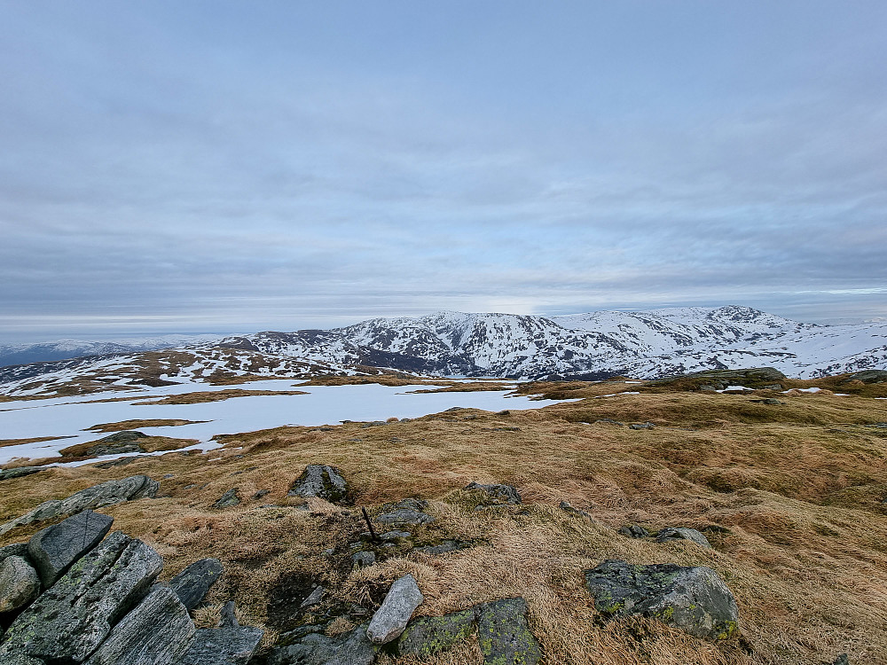 Fra Skåldalsfjellet. Gullfjelltoppen bakerst i midten.