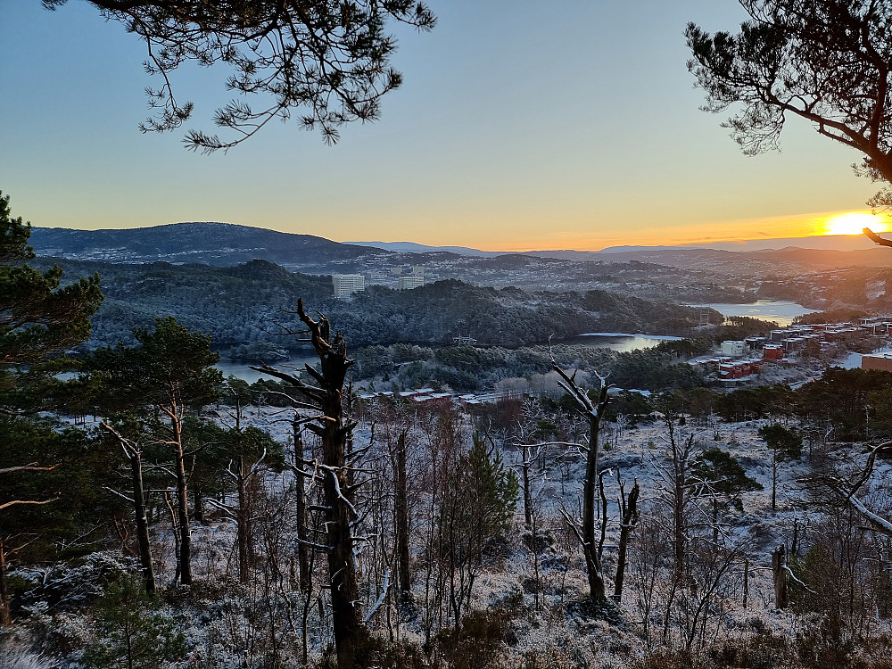 Fra Straumsfjellet. Gullsteinen bak til venstre. Sælevatnet helt til høyre.