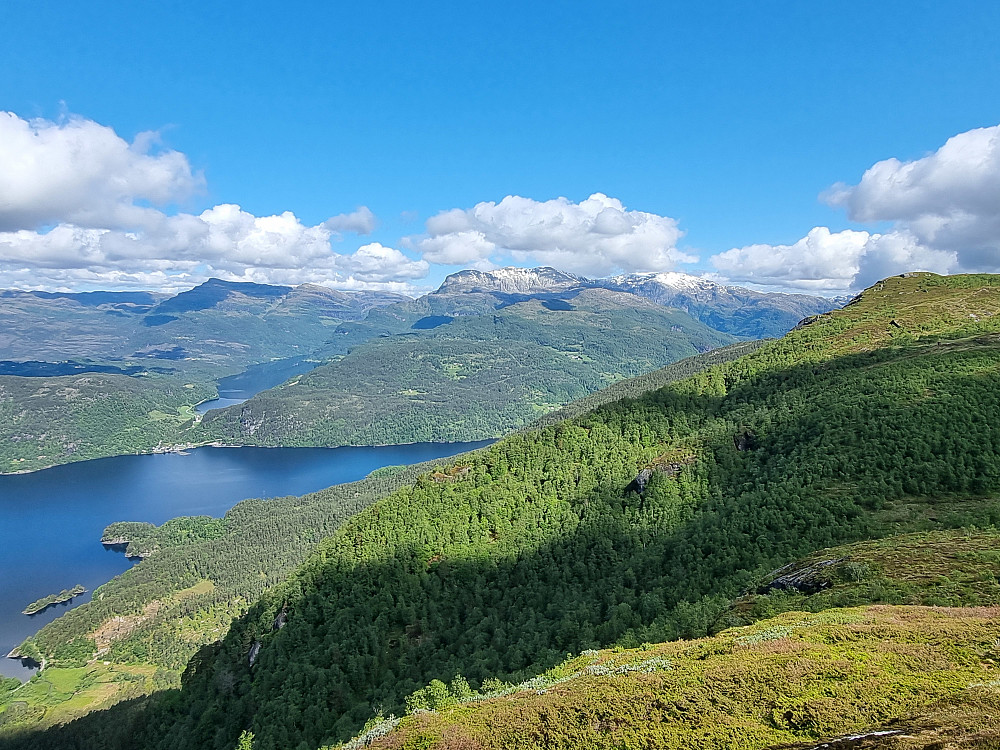 Fra Grånut mot nordnordvest. Gjønakvitingen bakerst i midten, med Tveitakvitingen til høyre.