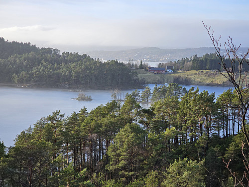 utsikt mot Alvøen gård fra benken