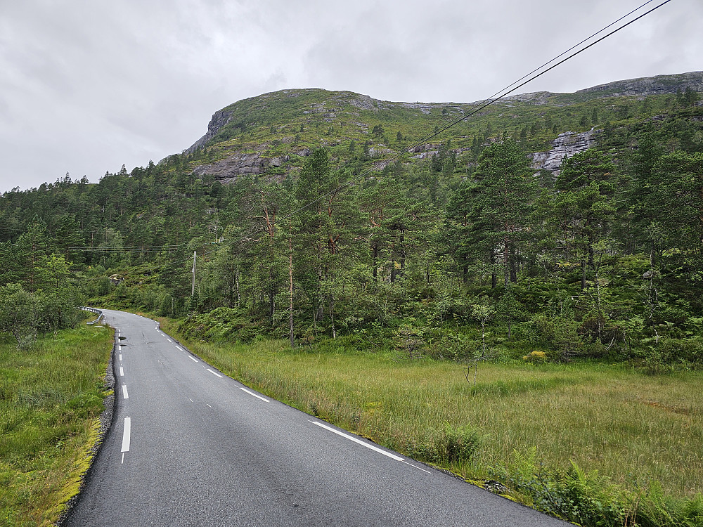Brydalsfjellet sett fra turstart. Brattere opp en det ser ut på bildet. 