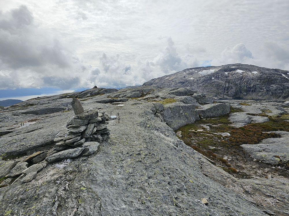 trig.p på Høganovi sett mot sydvarden med toppunktet i mellom. Tveitakvitingen i bakgrunnen 
