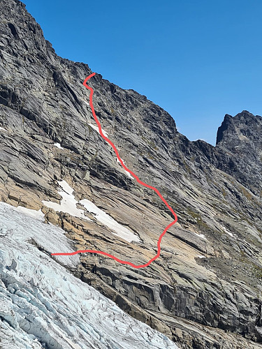 veivalget opp på Maradalsryggen fra Slingsbybreen