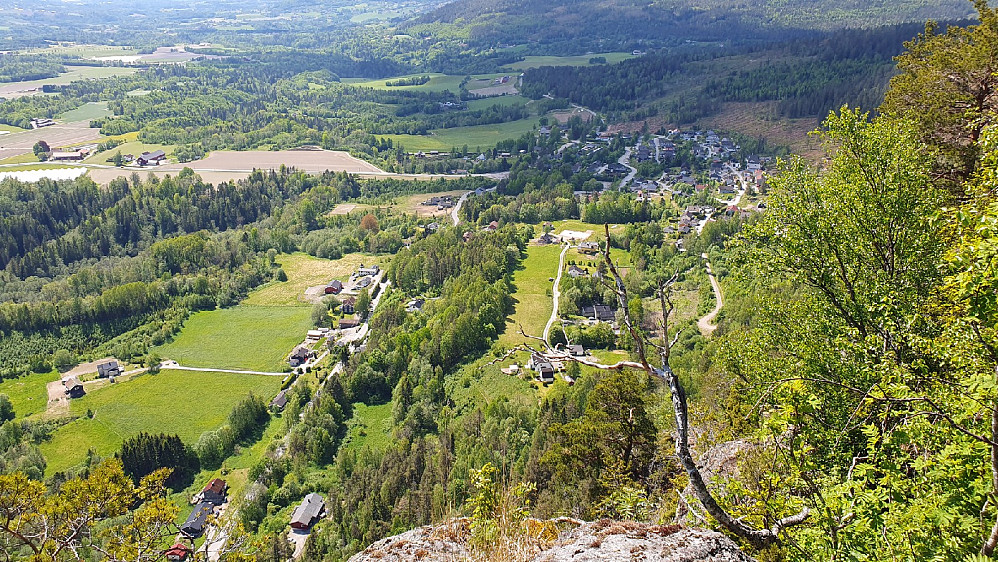 Utsikt fra Hørtekollen med boligfeltet nedenfor og nedover Lierdalen