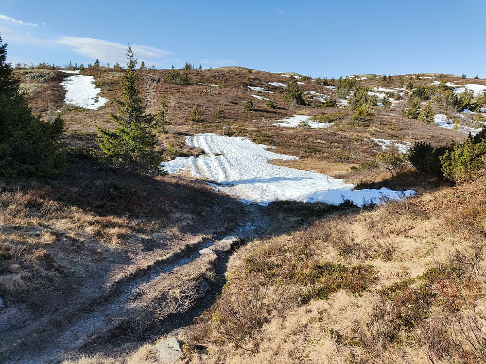 Fortsatt noen rester av snø, men så er det jammen ikke blitt mai enda heller.