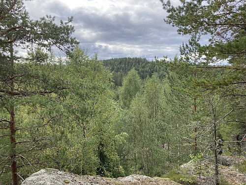 Like nedenfor Bjønnehihøgda kan man se over mot Kukollen som lenge var ansett som høyeste topp i gamle Sørum kommune