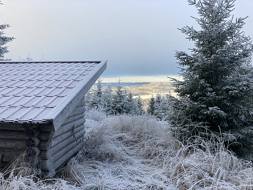 Fin gapahuk nordvest for toppen av Kalpetterhaugen