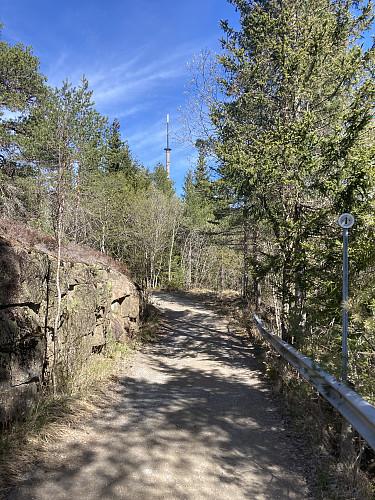Stien mellom østre Vealøs kommer innpå anleggsveien sør for Vesttoppen.