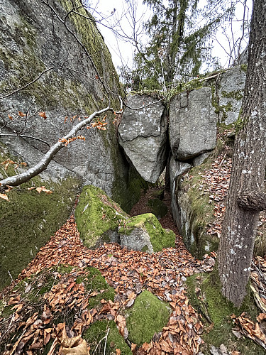 Et av alternativene for tur opp til Kamfjordåsen går under denne steinen