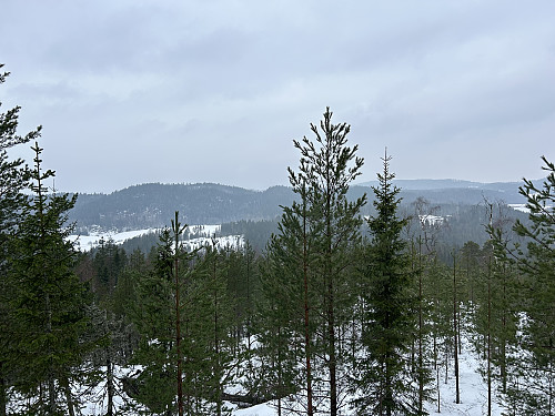 Utsikt mot Jølsenåsen og Rudskulen fra lengst nord på åsryggen