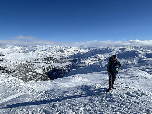 Utsikt mot Myrdalsvingene og Reinungavatnet fra toppen av Bleienuten