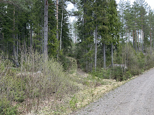 Her parkerte jeg sykkelen og fulgte traktorveien et lite stykke oppover
