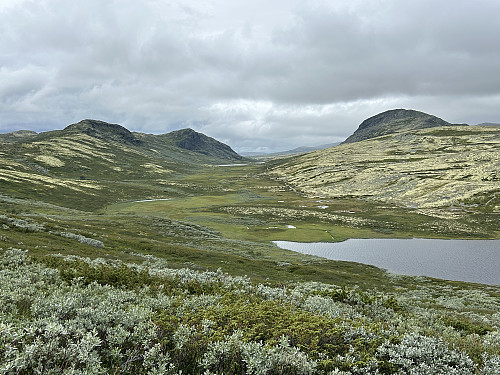 Fra stigningen opp mot Søre Skorutberget er det fin utsikt over til Baksidevassberget og Solsidevassberget