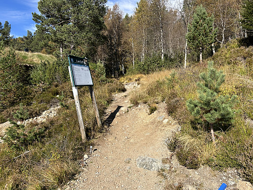 Skilt med informasjon om Løefjell like ved parkeringen